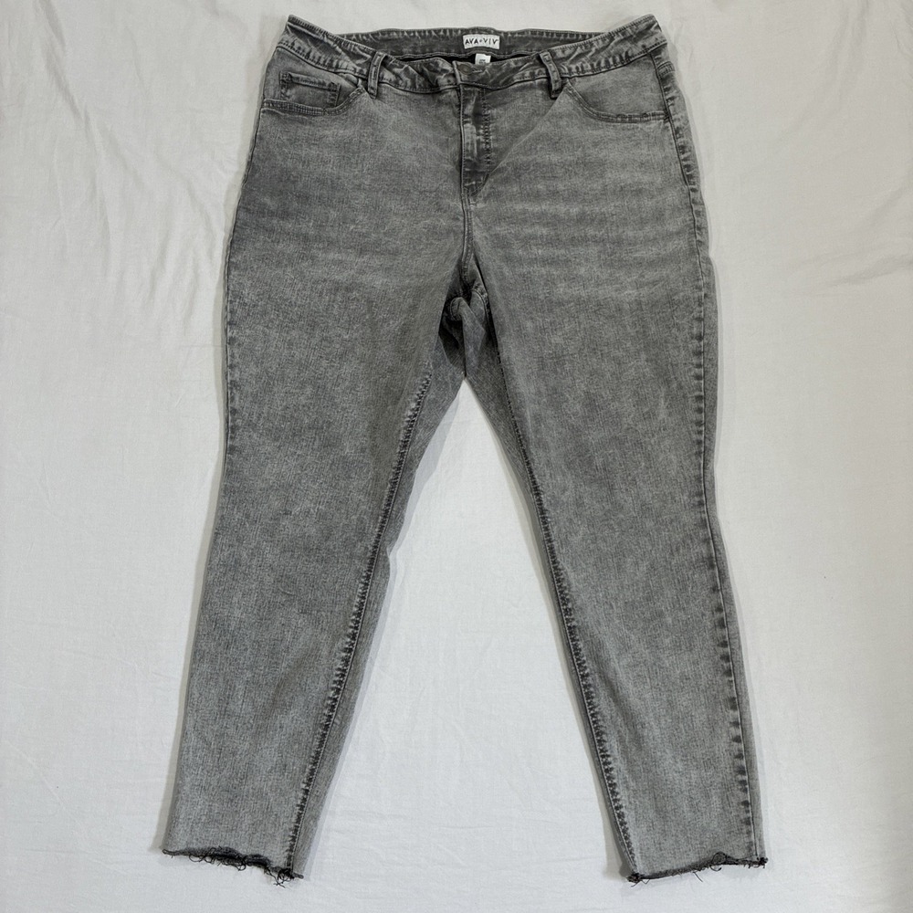 AVA AND VIV Jeans Womens 22W Gray Raw Hem Plus‎ Medium Wash Denim